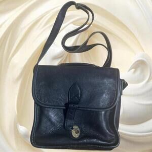 Cole Haan USA Vintage 1980s Black Leather Bag w/ Amiet Lock Crossbody Satchel